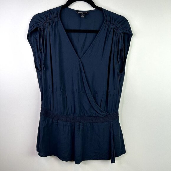 Banana Republic navy shoulder tied v neck blouse size small - Picture 1 of 8